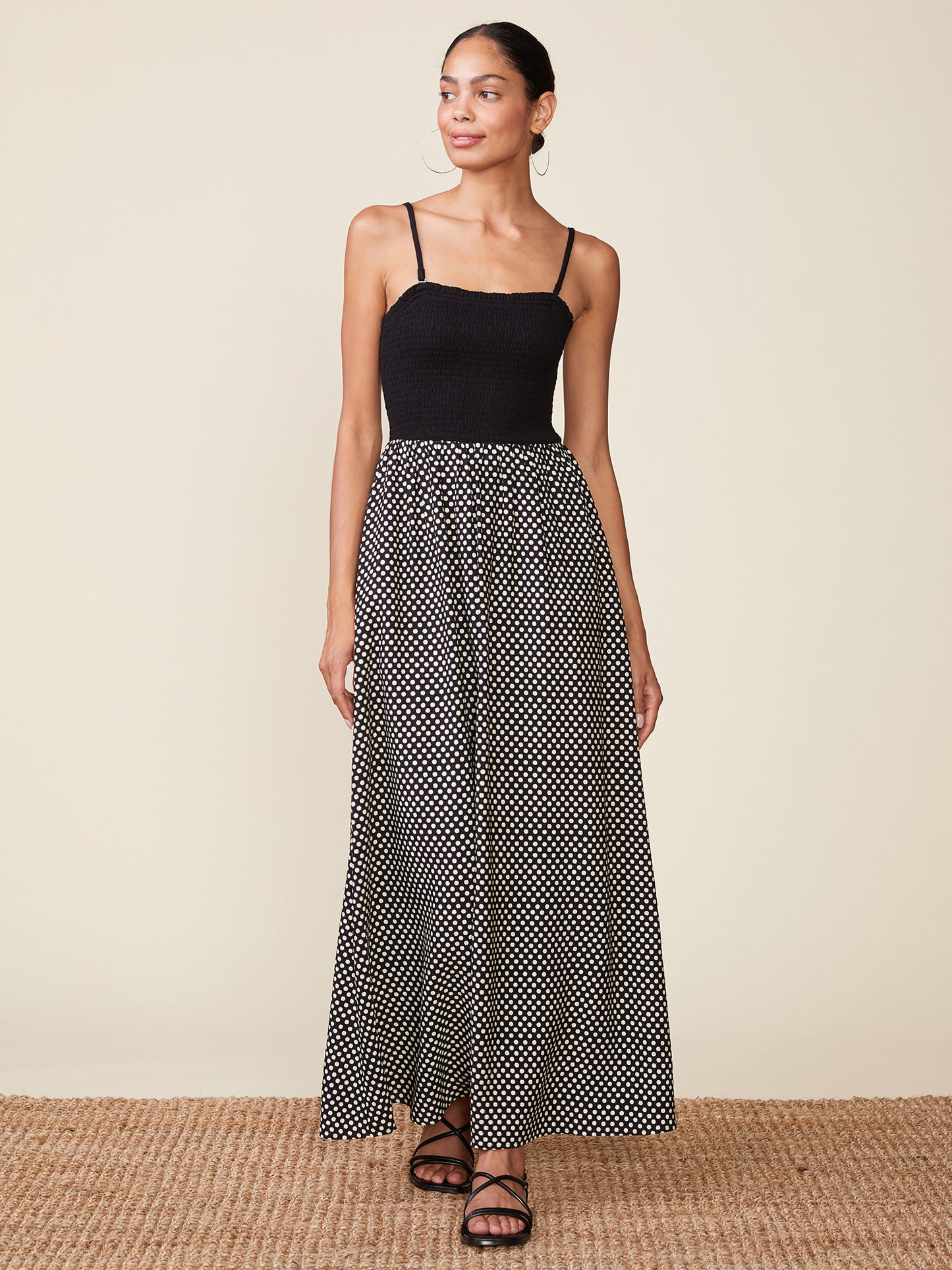Polka Dot Strapless Midi Dress