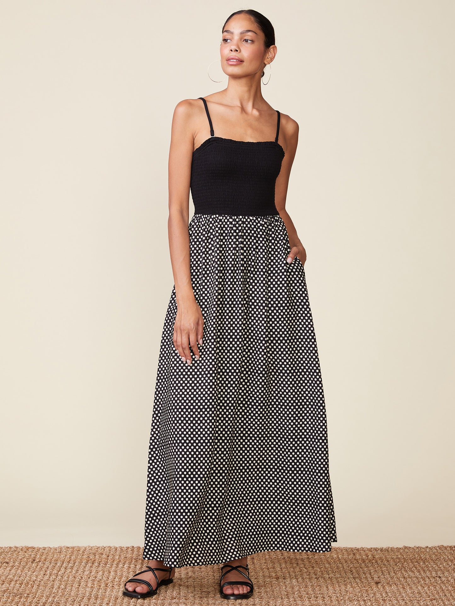 Polka Dot Strapless Midi Dress