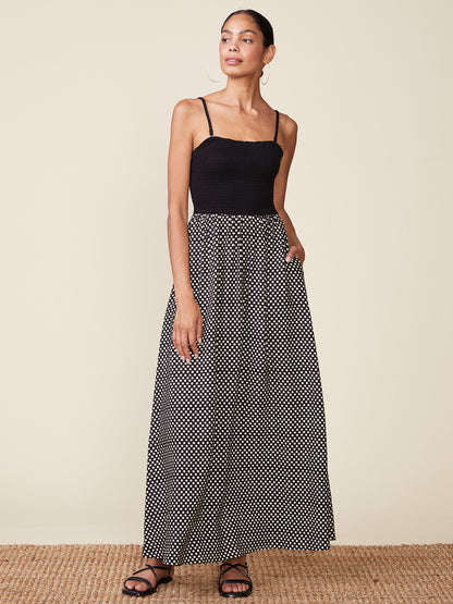 Polka Dot Strapless Midi Dress