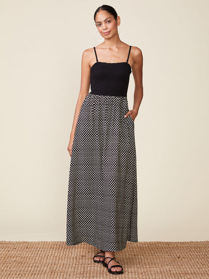 Polka Dot Strapless Midi Dress