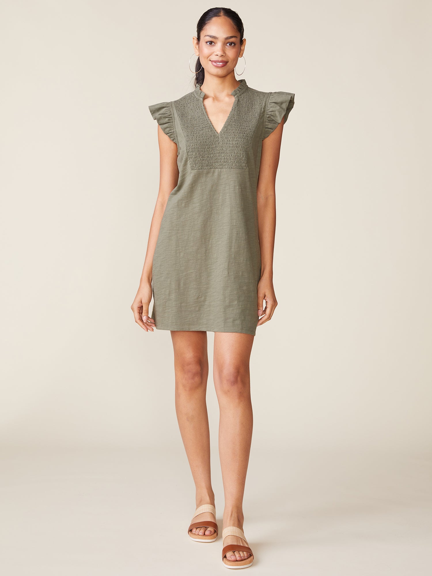 Smocked Bib Slub Dress