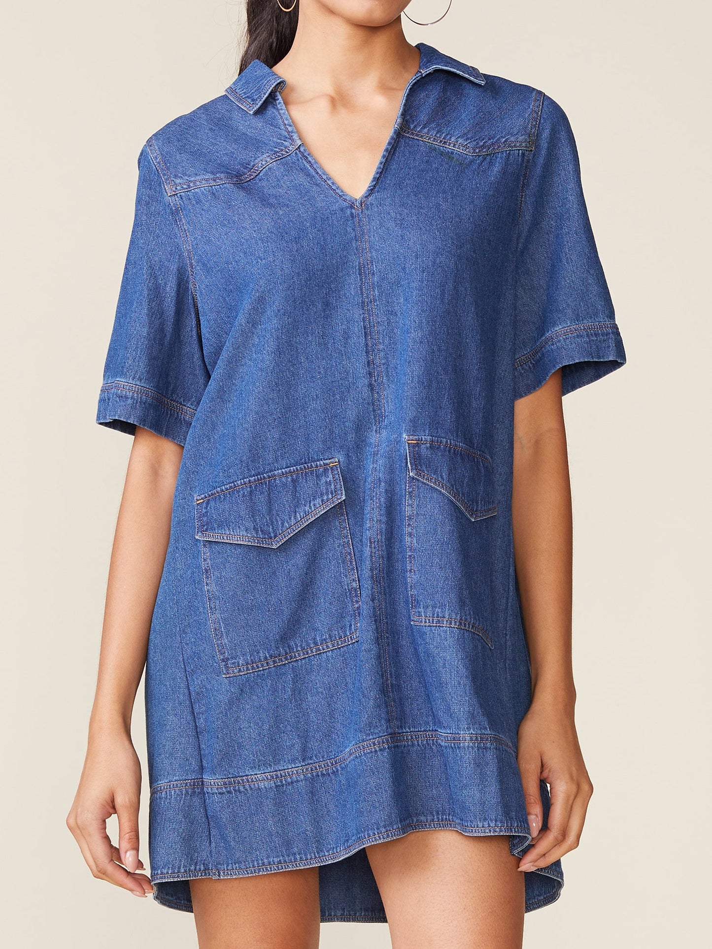 Denim Pocket Front Swing Dress