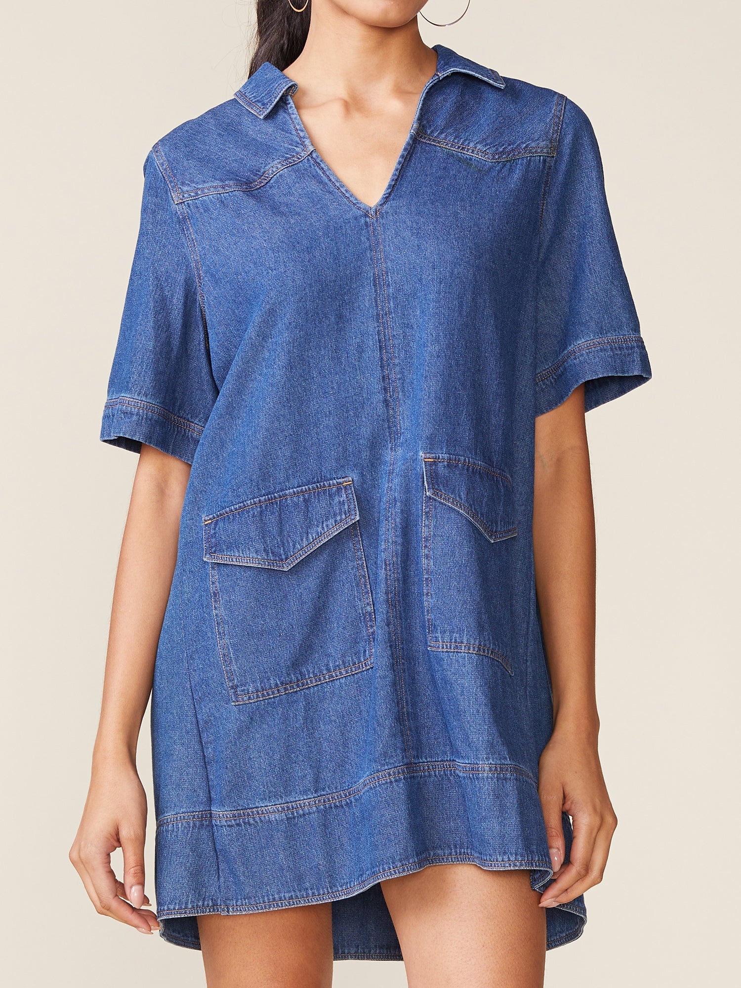 Denim Pocket Front Swing Dress