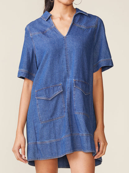 Denim Pocket Front Swing Dress