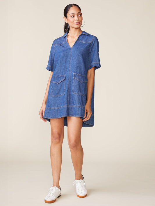 Denim Pocket Front Swing Dress