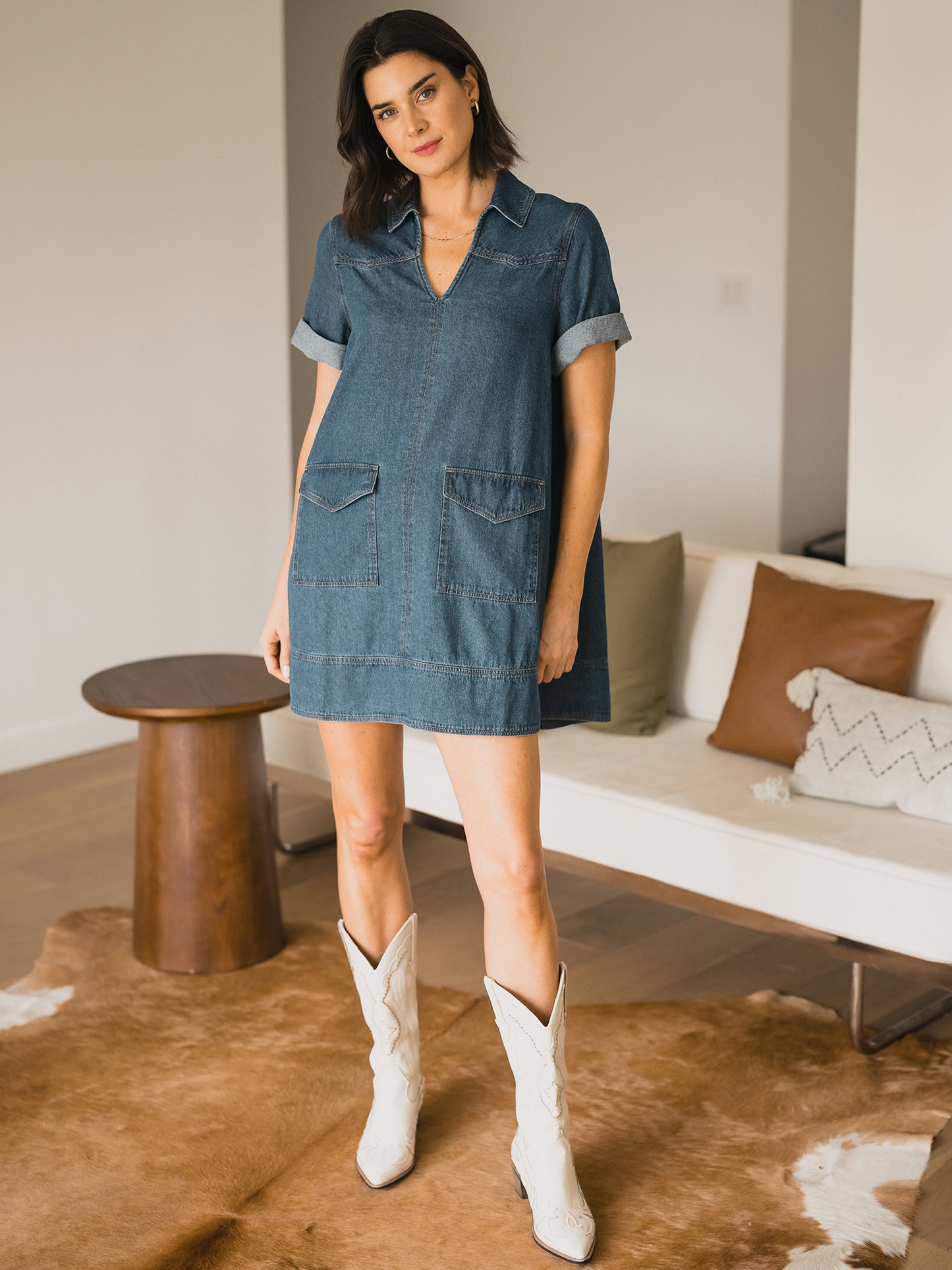 Denim Pocket Front Swing Dress