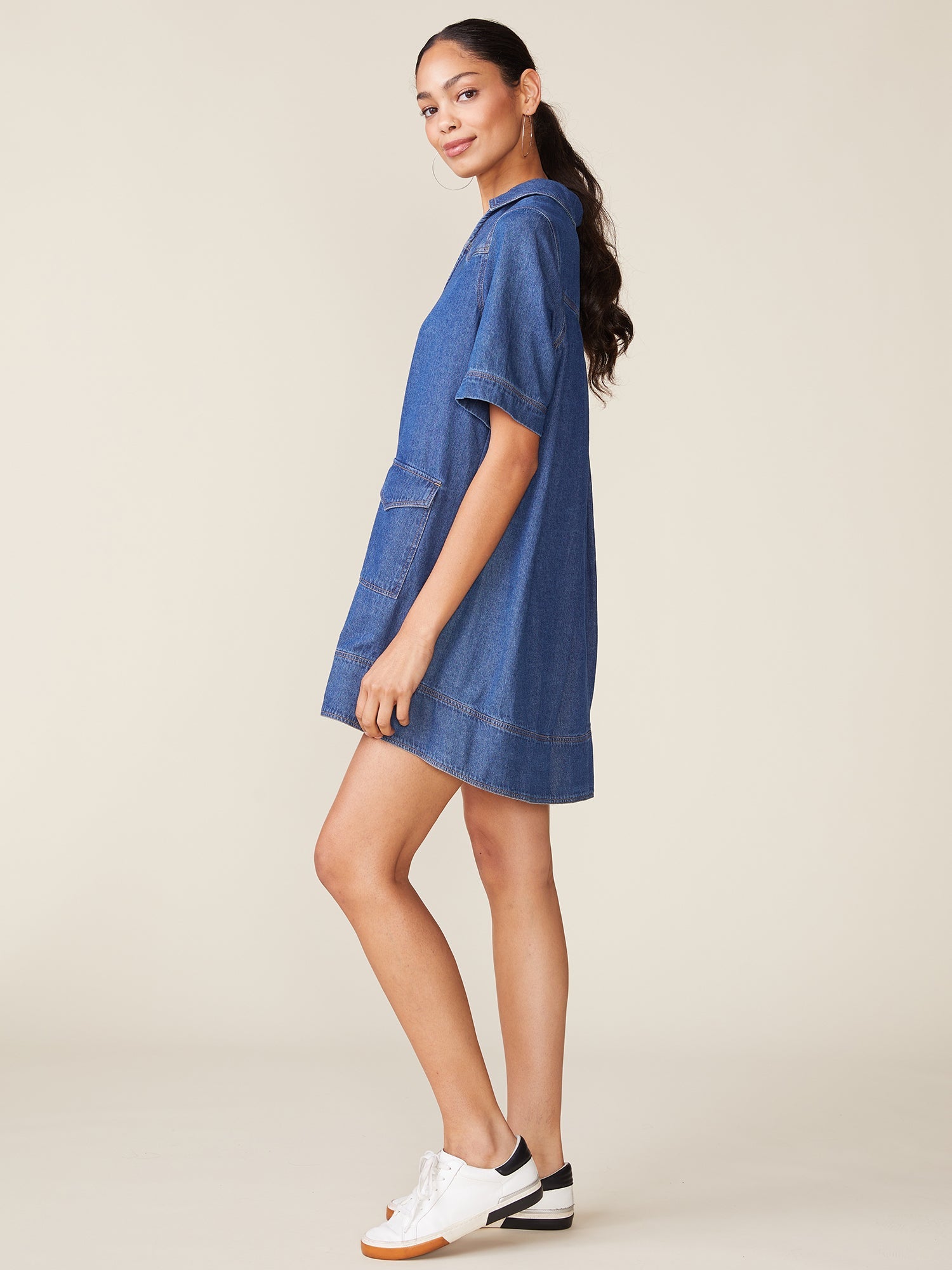 Denim Pocket Front Swing Dress