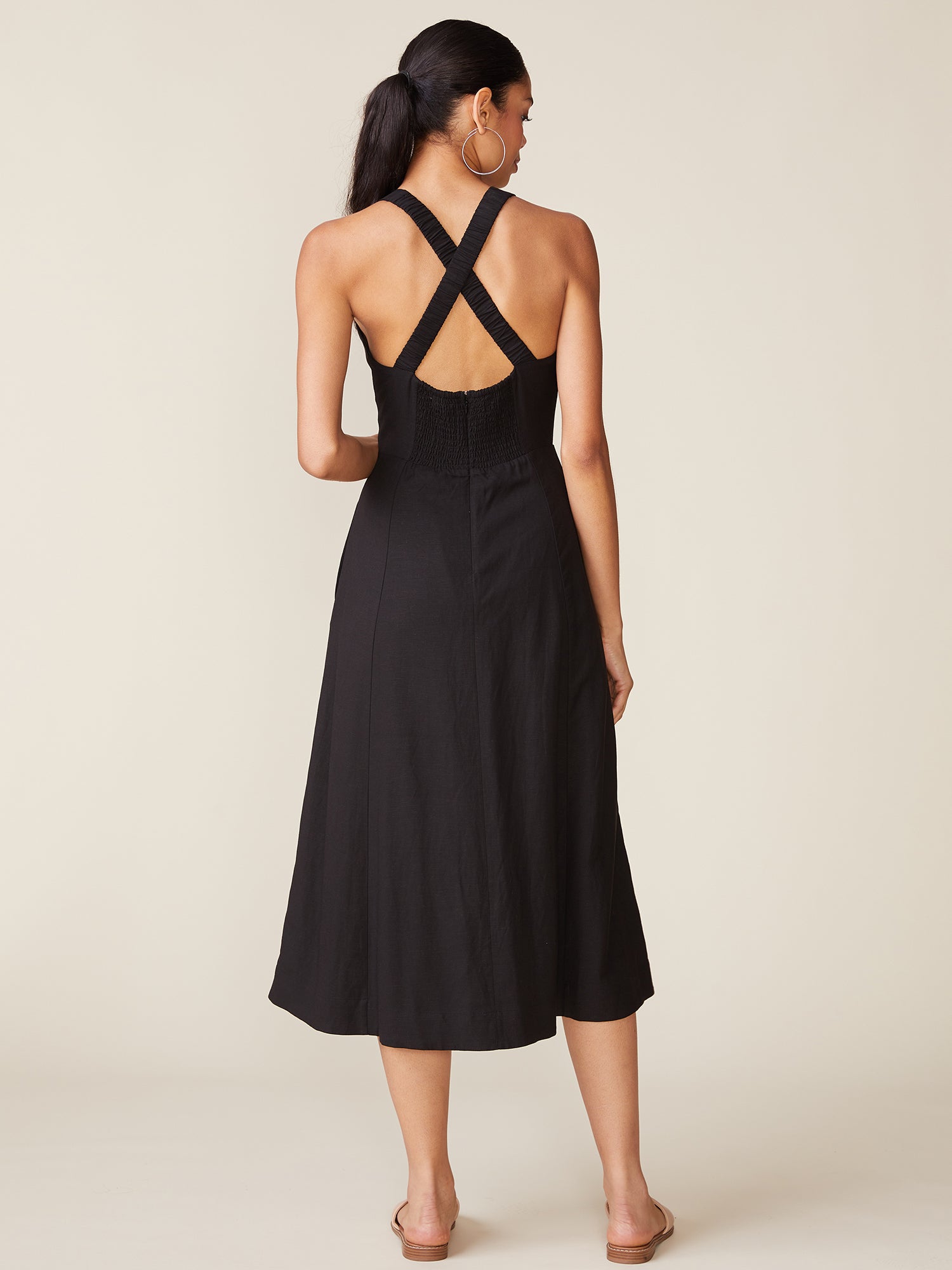 Linen Blend Cross Back Midi