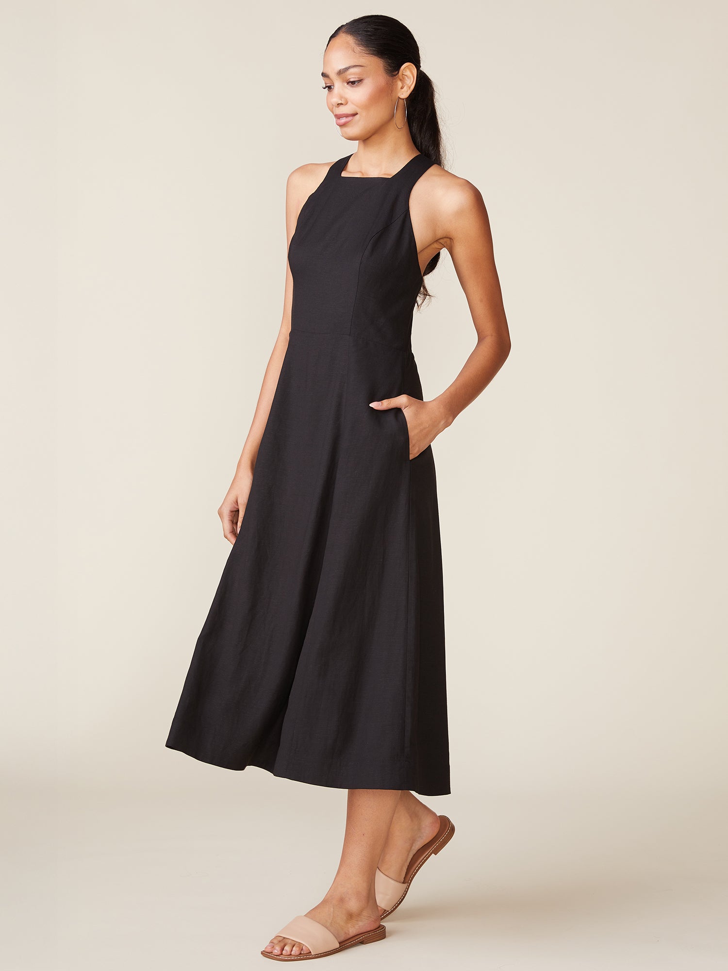 Linen Blend Cross Back Midi