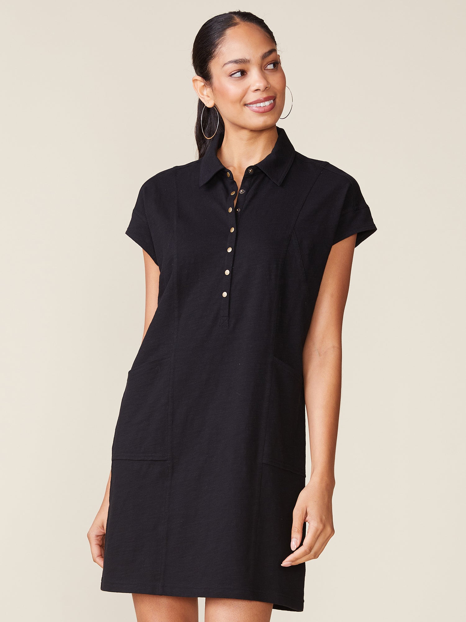 Slub Snap Dress - Black