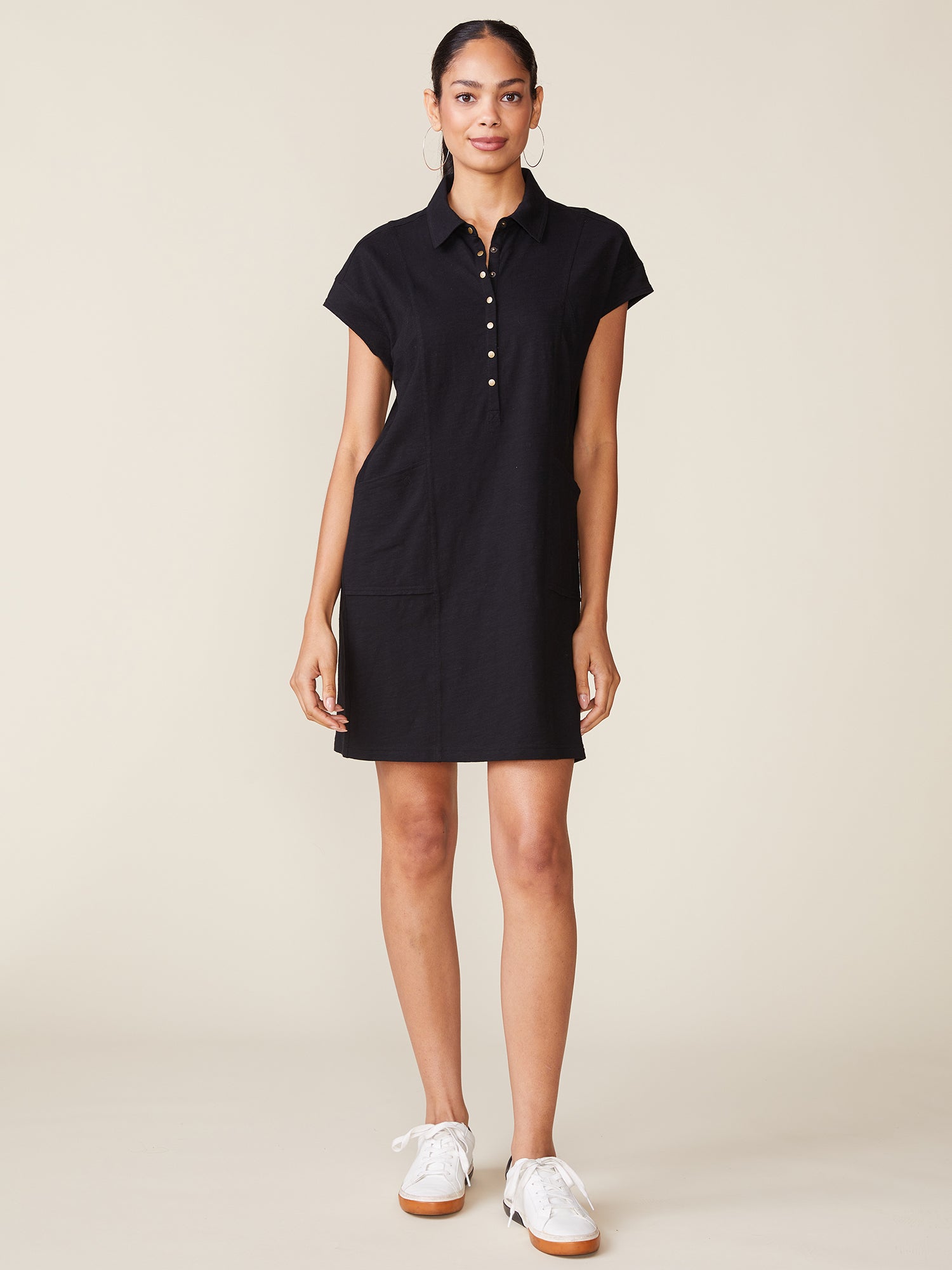 Slub Snap Dress - Black