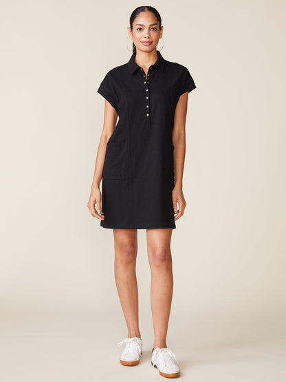 Slub Snap Dress - Black