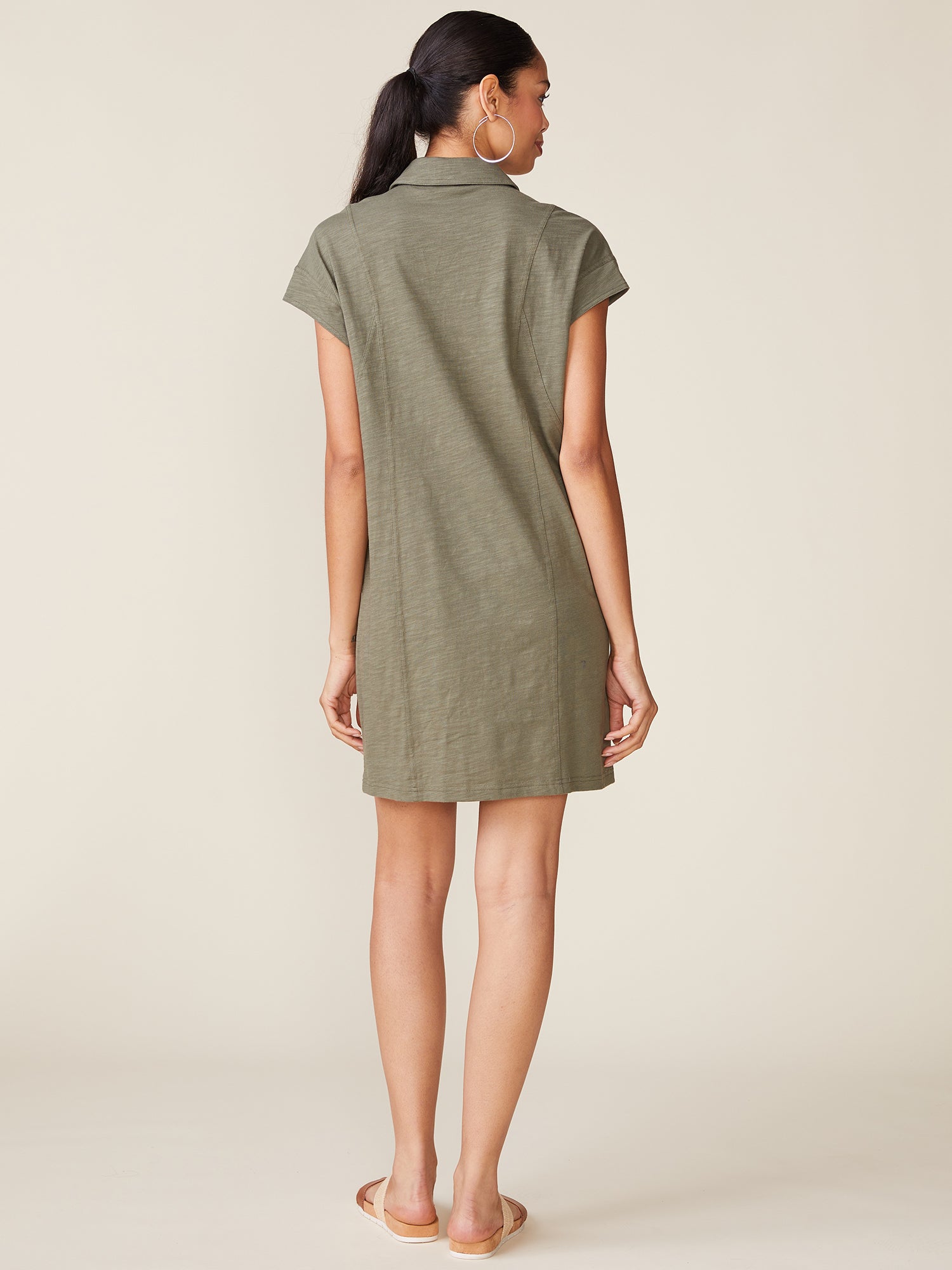 Slub Snap Dress - Olive