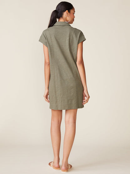Slub Snap Dress - Olive