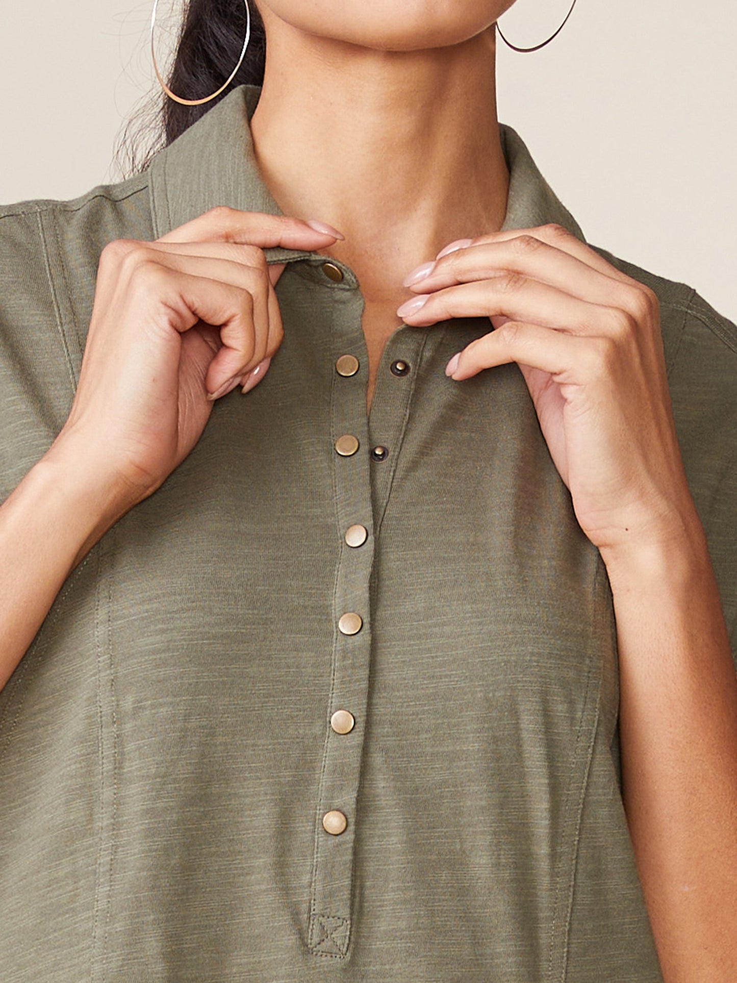 Slub Snap Dress - Olive