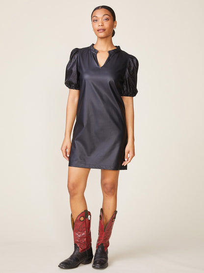 Vegan Leather & Laser-Cut Dress