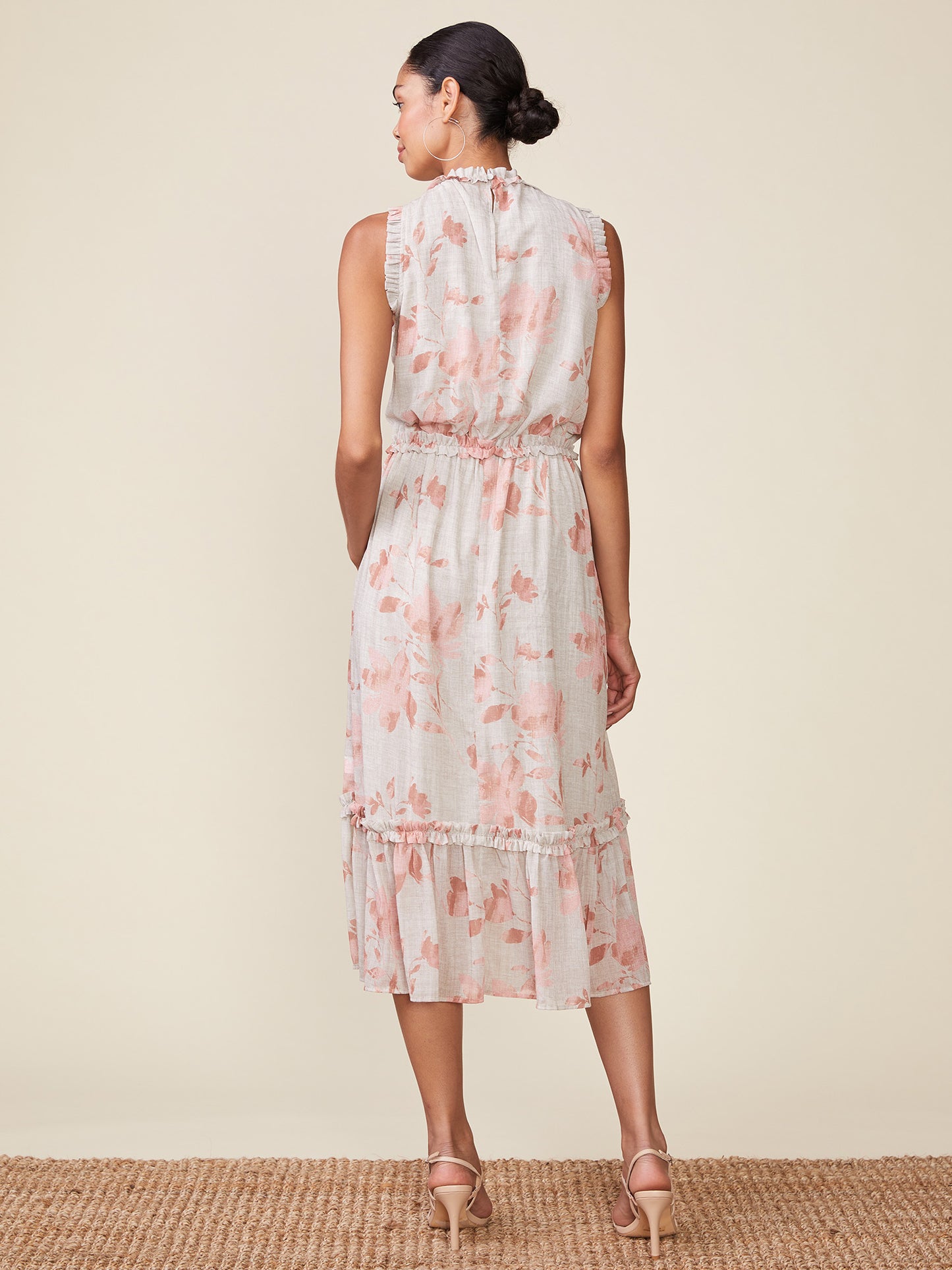 Sleeveless Printed Ruffle Midi Dress