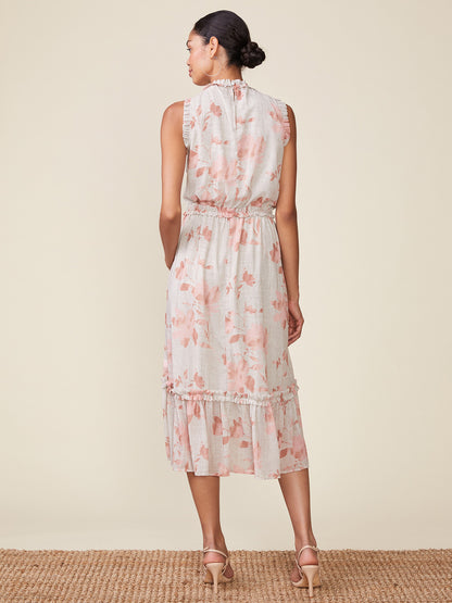 Sleeveless Printed Ruffle Midi Dress