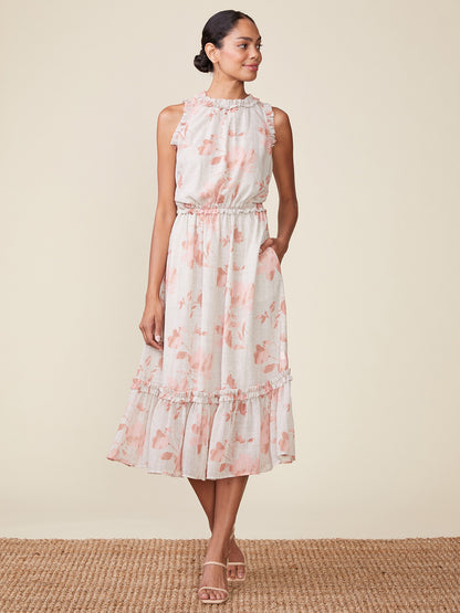 Sleeveless Printed Ruffle Midi Dress