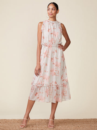 Sleeveless Printed Ruffle Midi Dress