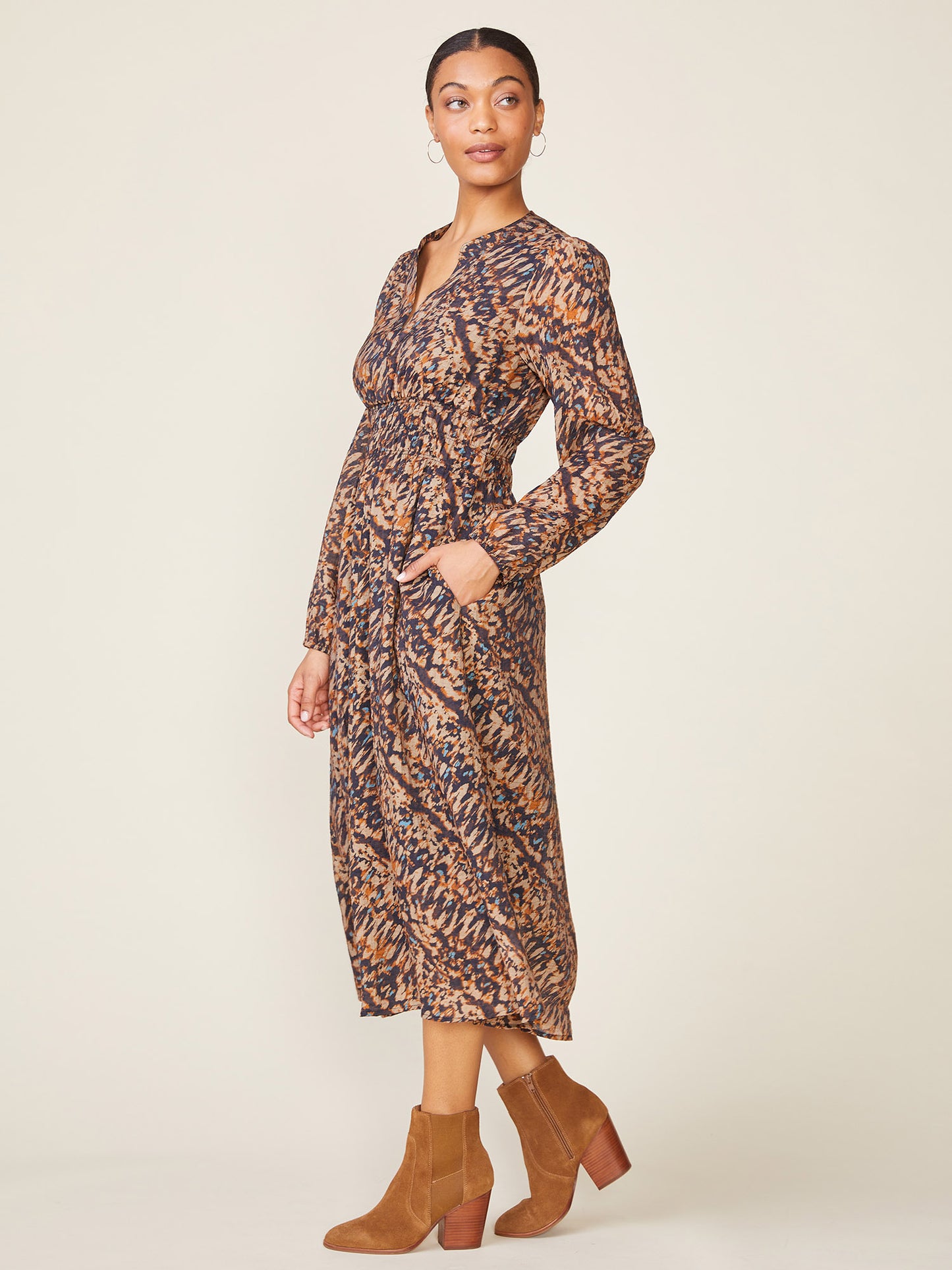 Long Sleeve Printed Midi Dress