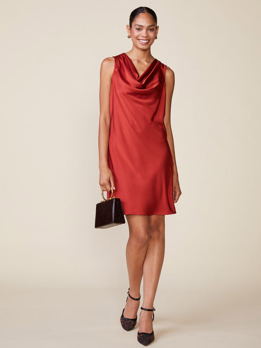 Cowl Neck Sleeveless Satin Slip Dress