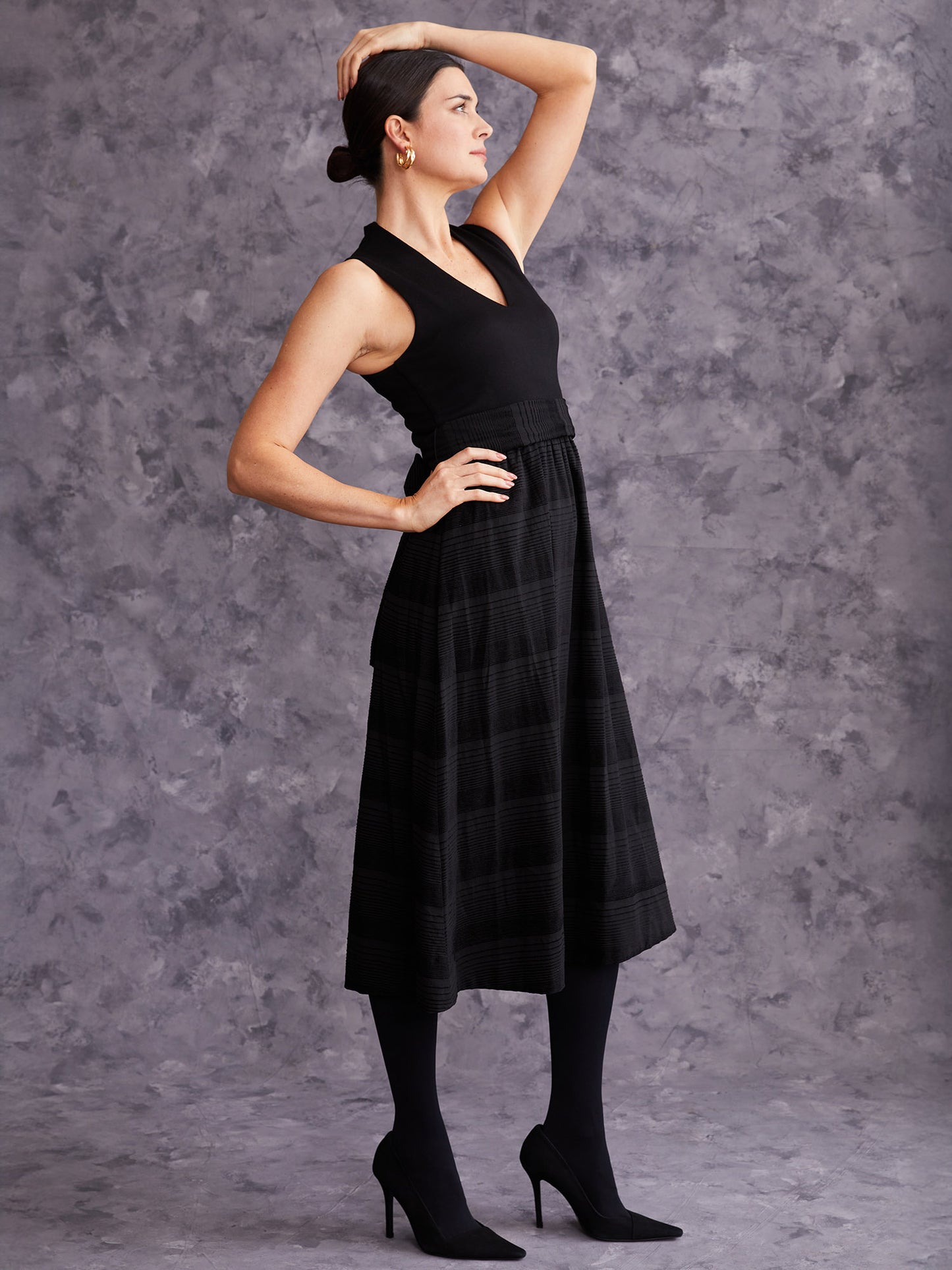 Sleeveless Mix Media Dress with Sash