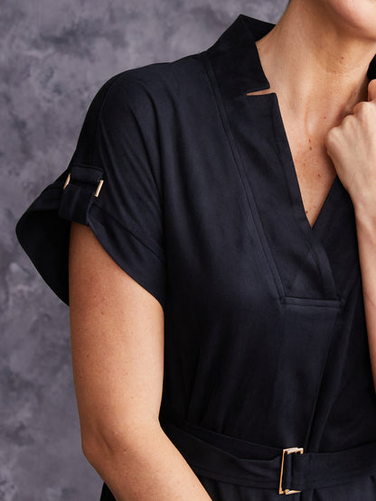 Cuffed Belted Ponte Mini Dress