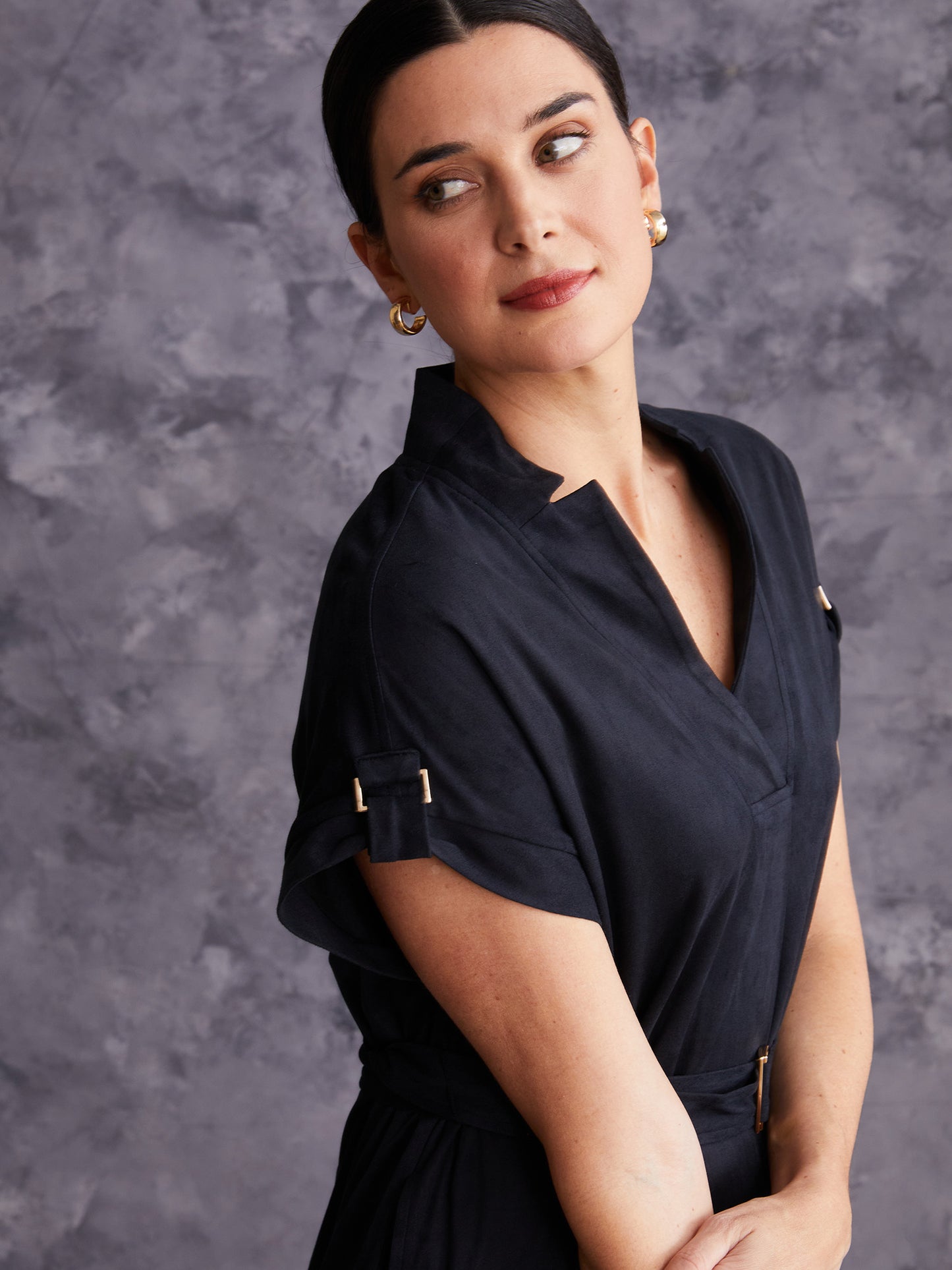 Cuffed Belted Ponte Mini Dress