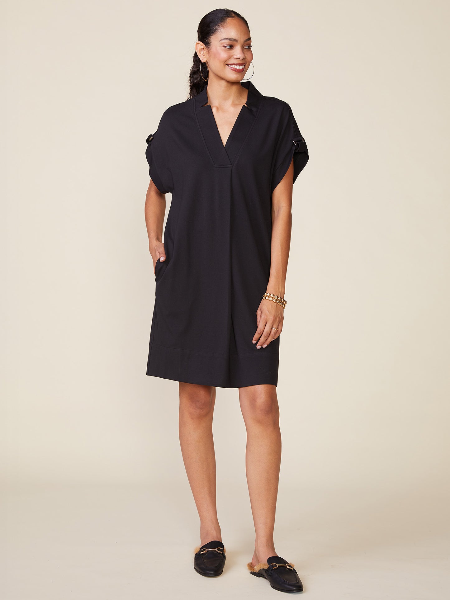 Cuffed Belted Ponte Mini Dress