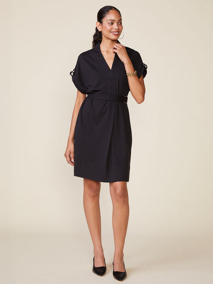 Cuffed Belted Ponte Mini Dress