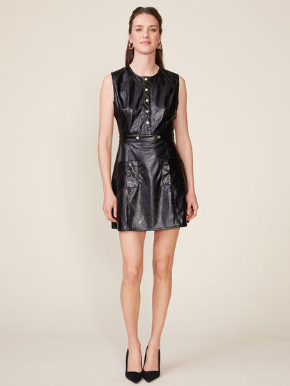 Crinkle Faux Leather Mini Shift Dress