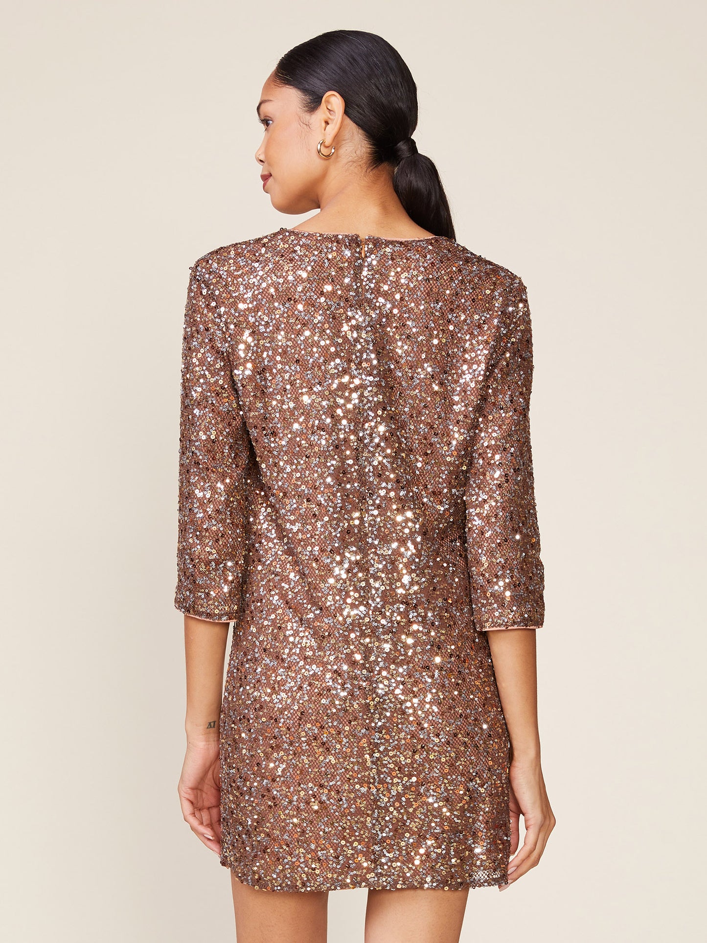V-Neck Sequin Dress with 3/4 Sleeve