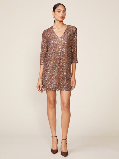V-Neck Sequin Dress with 3/4 Sleeve