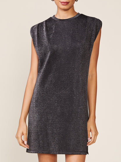Sleeveless Glitter Knit Dress with Pleated Shoulder Detail