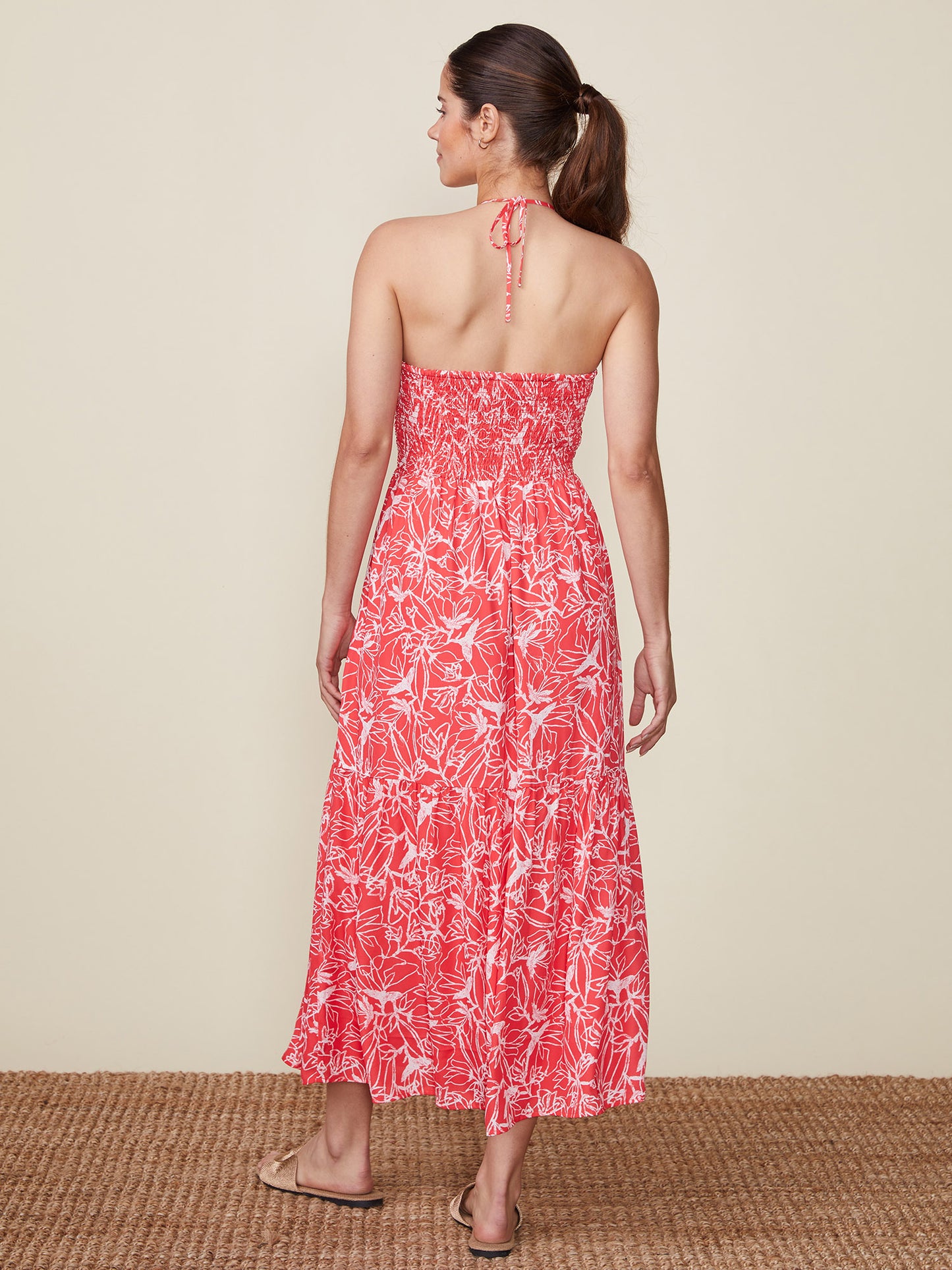 Printed Cinch Front Halter Dress