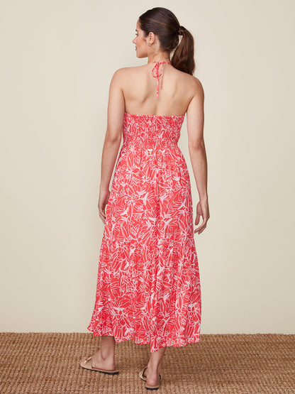 Printed Cinch Front Halter Dress