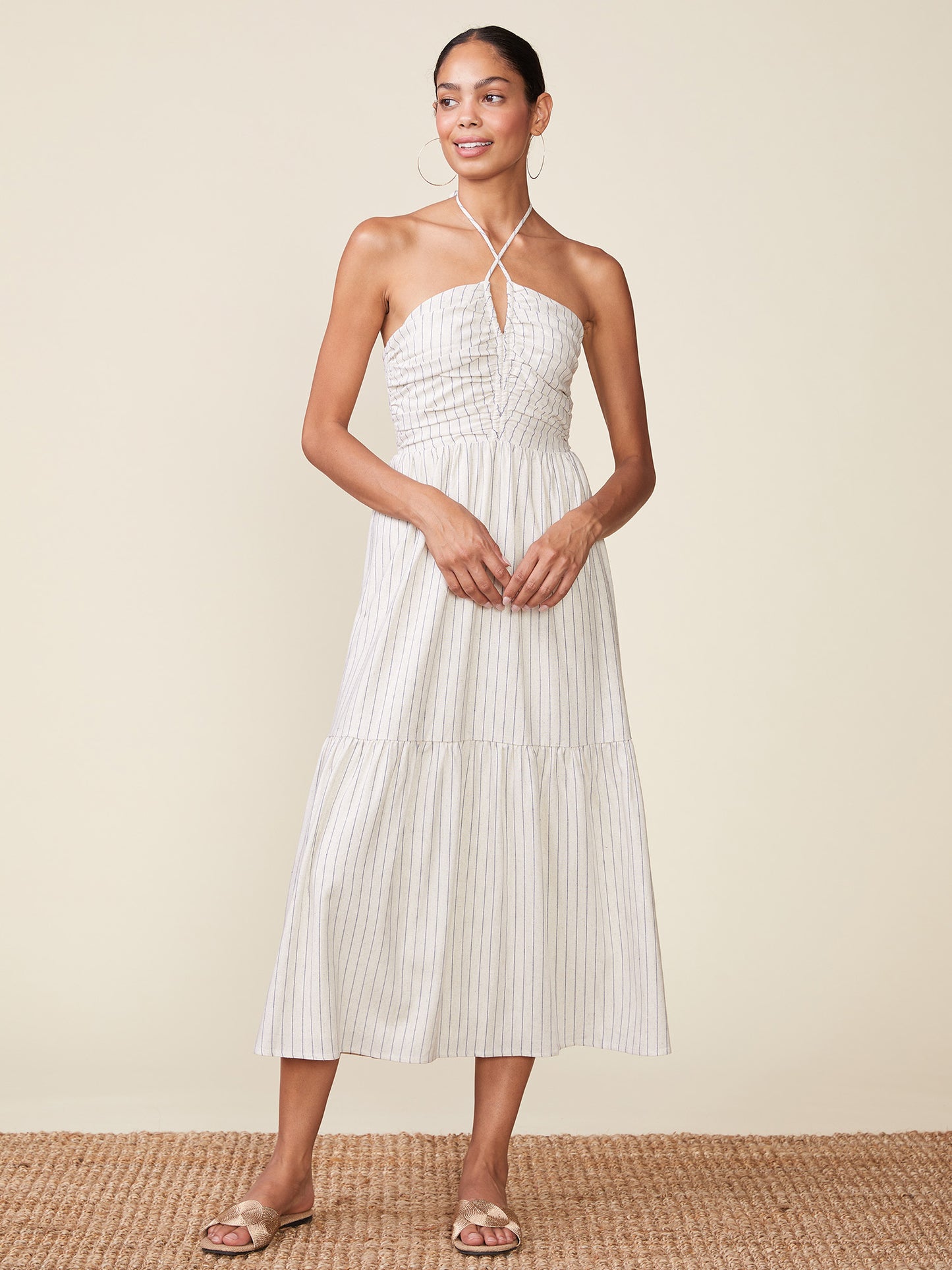 Stripe Linen Cinch Front Halter