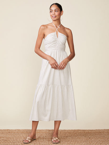 Stripe Linen Cinch Front Halter