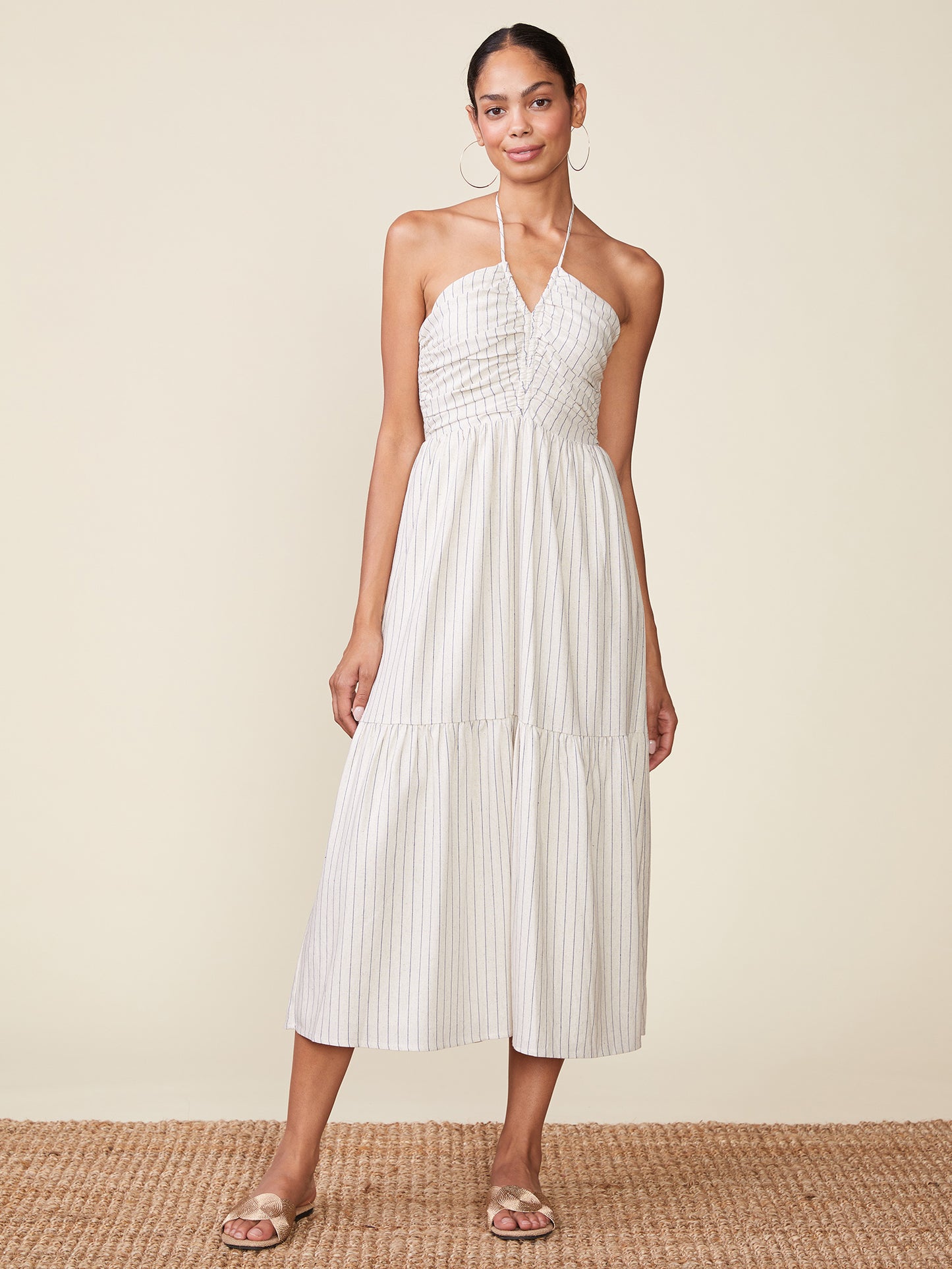 Stripe Linen Cinch Front Halter