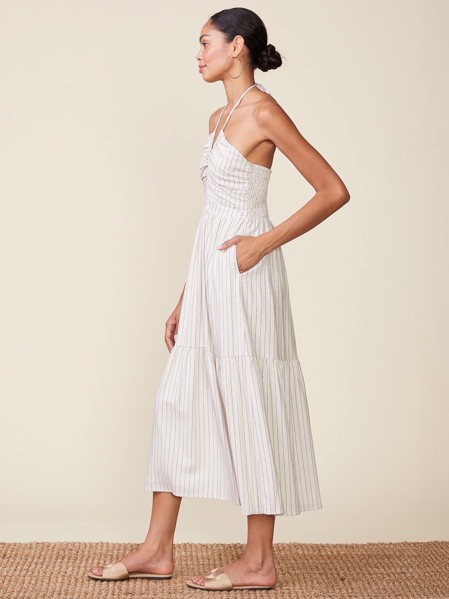 Stripe Linen Cinch Front Halter