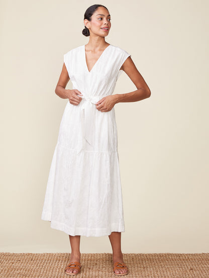 Embroidered Cotton V-neck Midi Dress