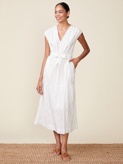Embroidered Cotton V-neck Midi Dress