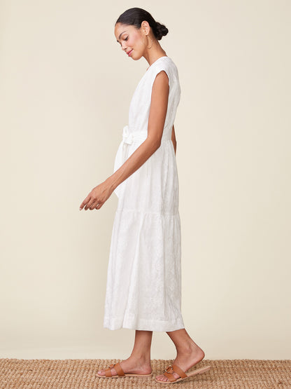 Embroidered Cotton V-neck Midi Dress