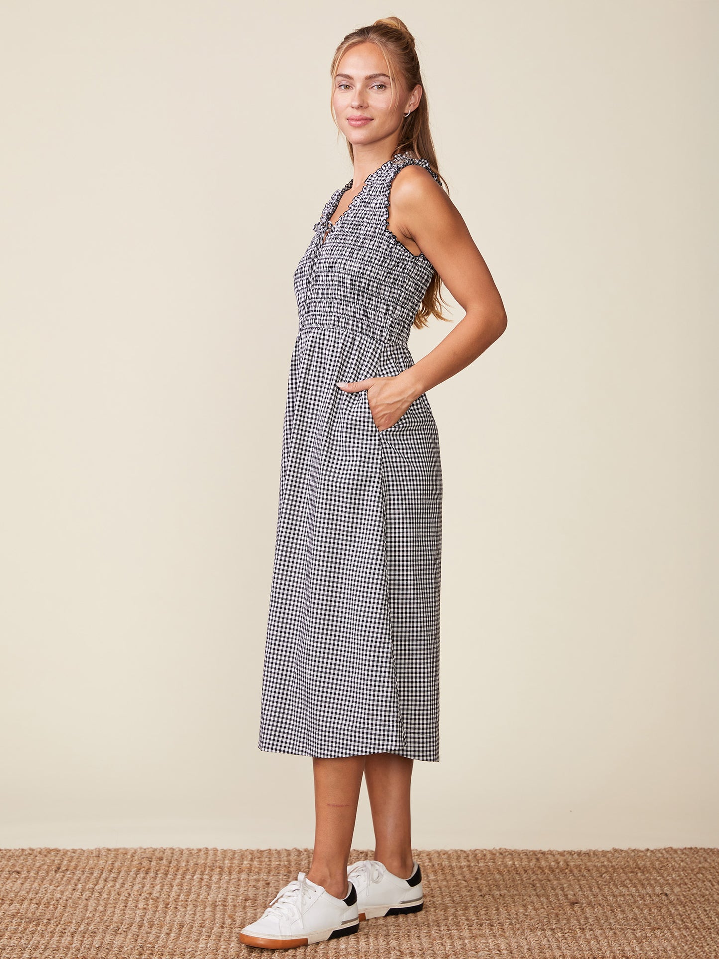 Gingham Smocked Top Midi Dress