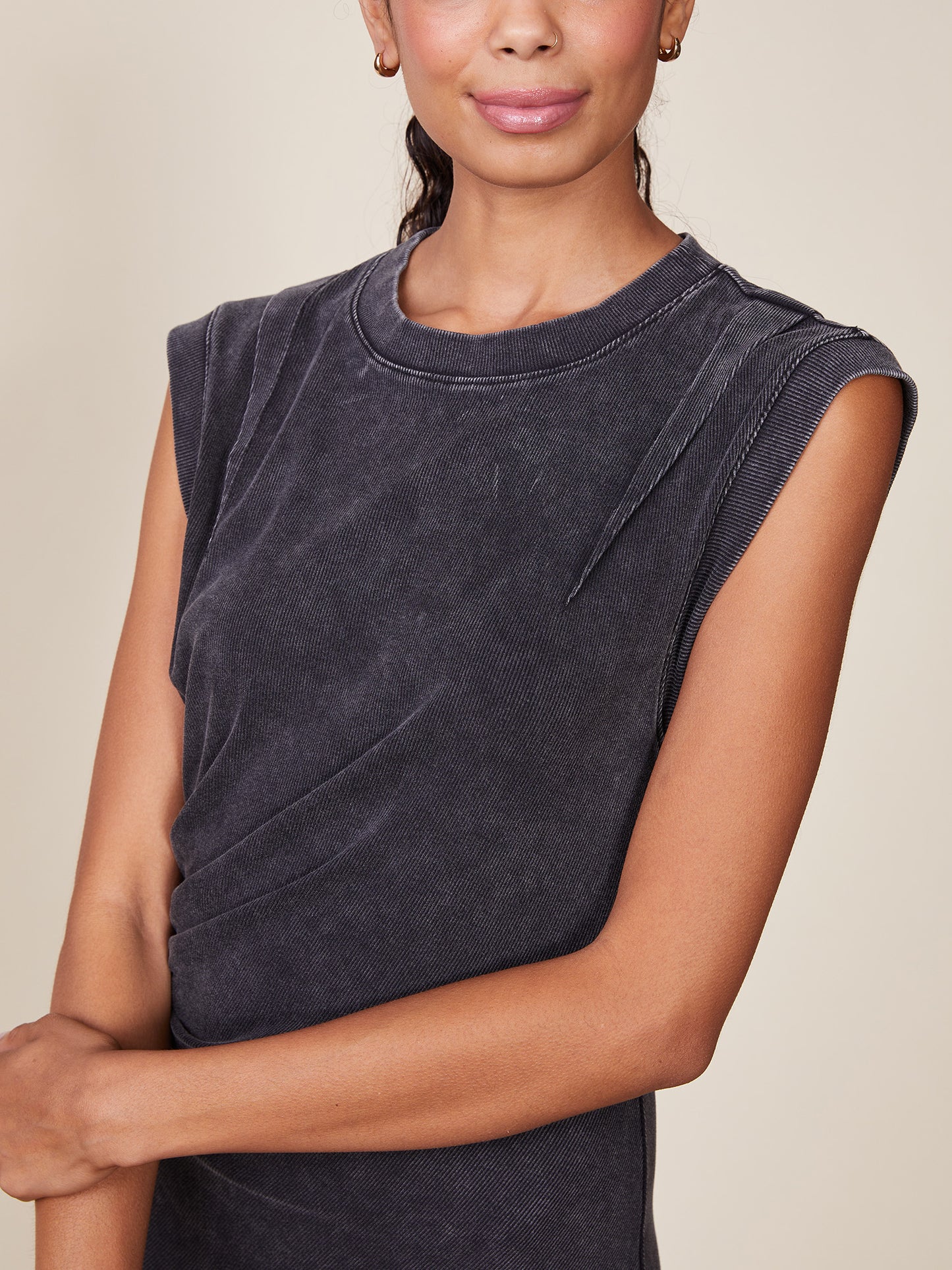 Washed Rib Pleated Midi Dress