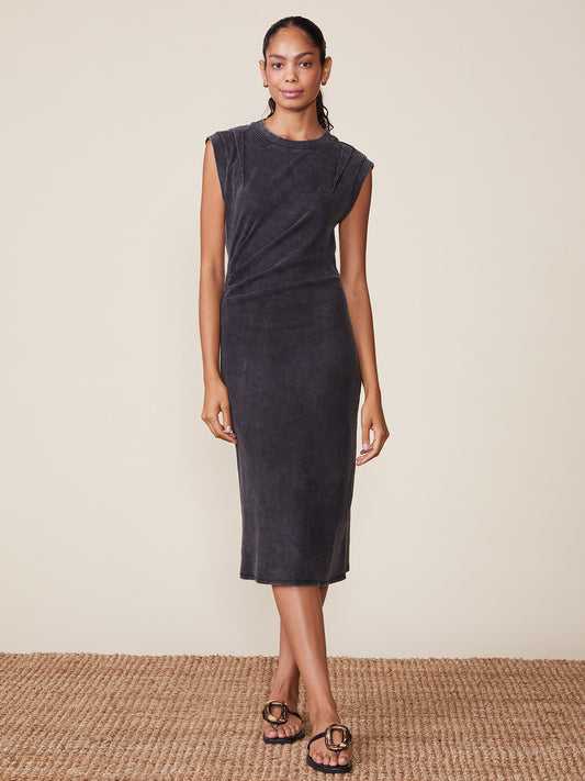 Washed Rib Pleated Midi Dress