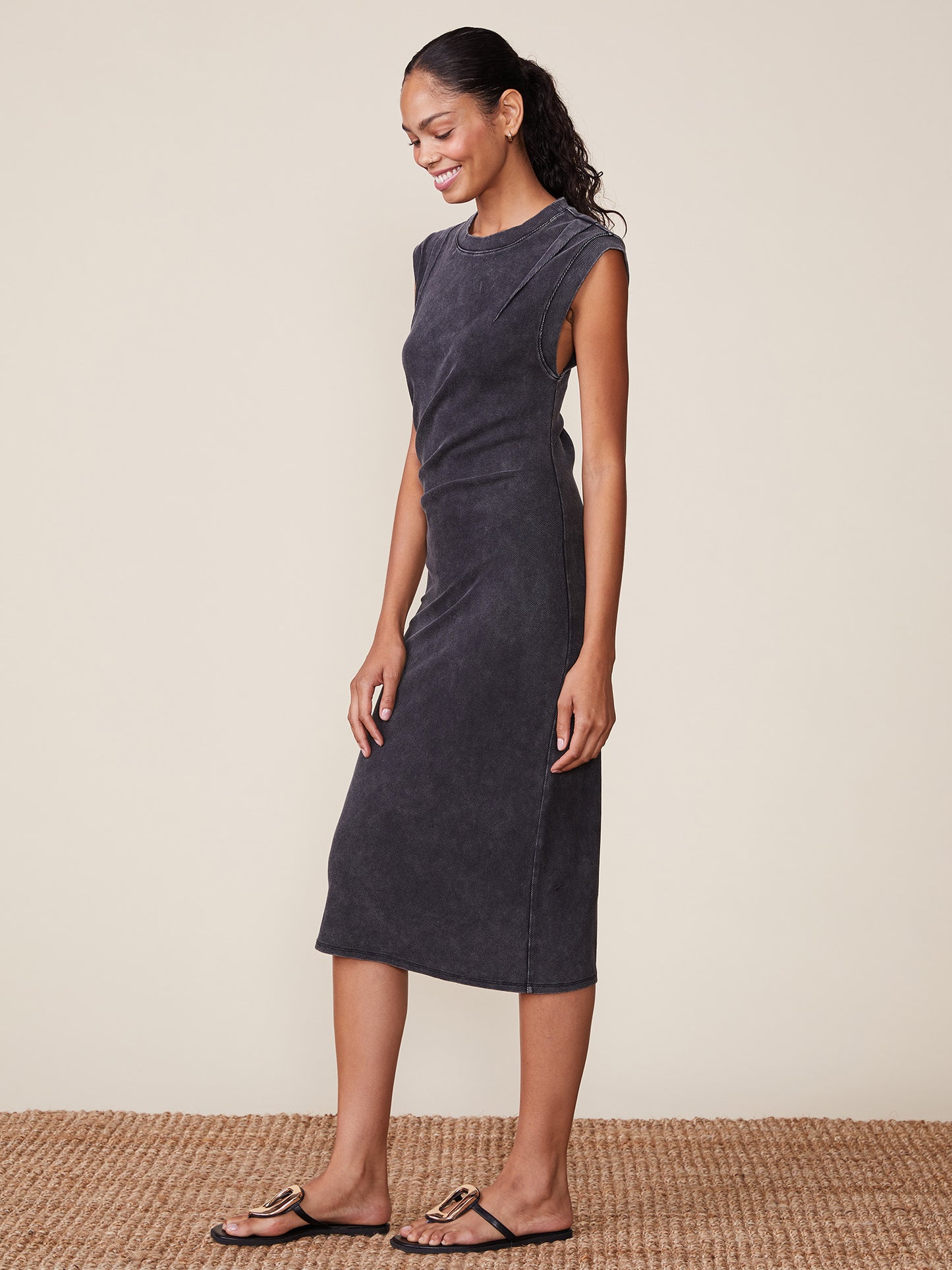 Washed Rib Pleated Midi Dress