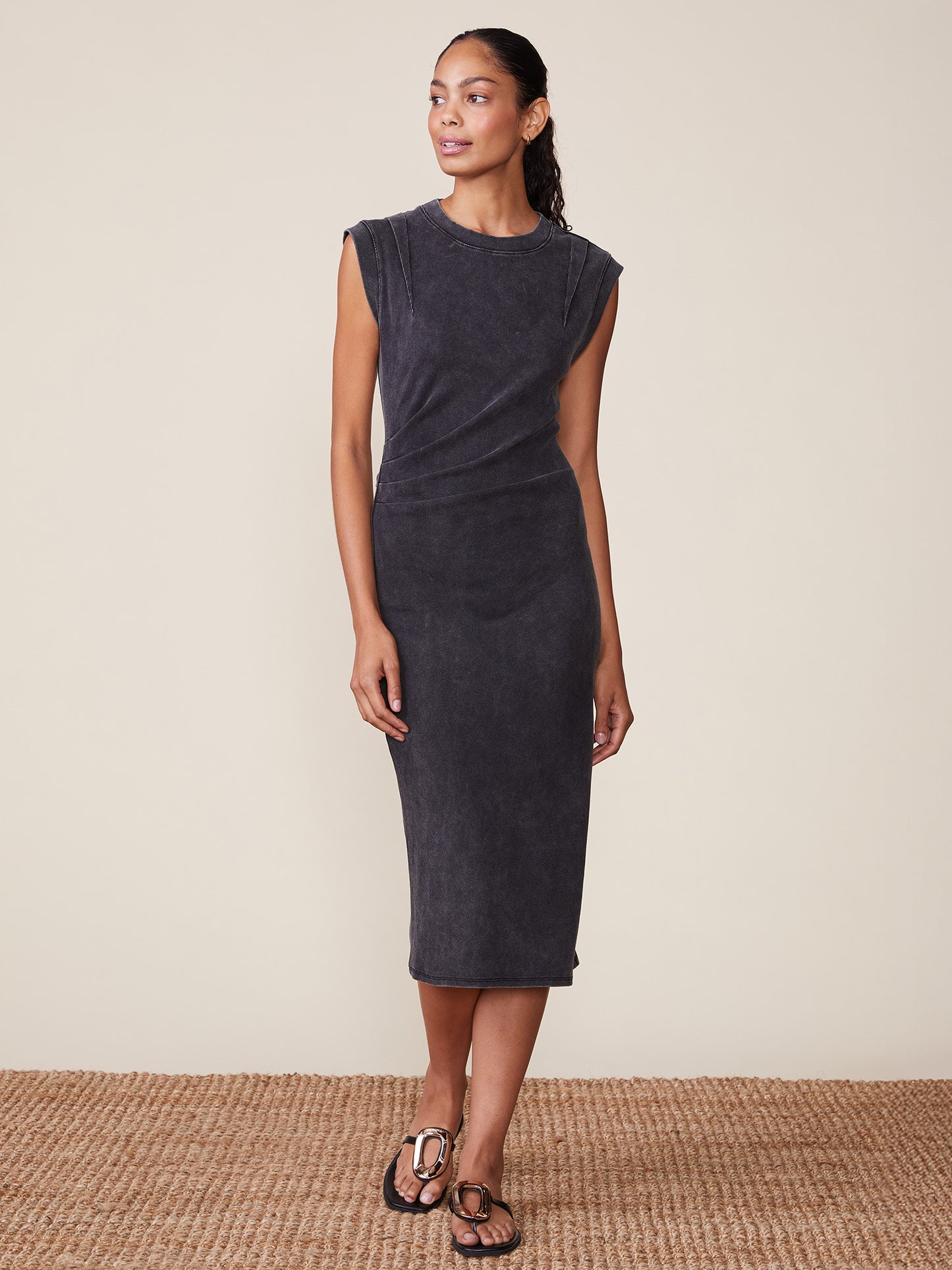 Washed Rib Pleated Midi Dress