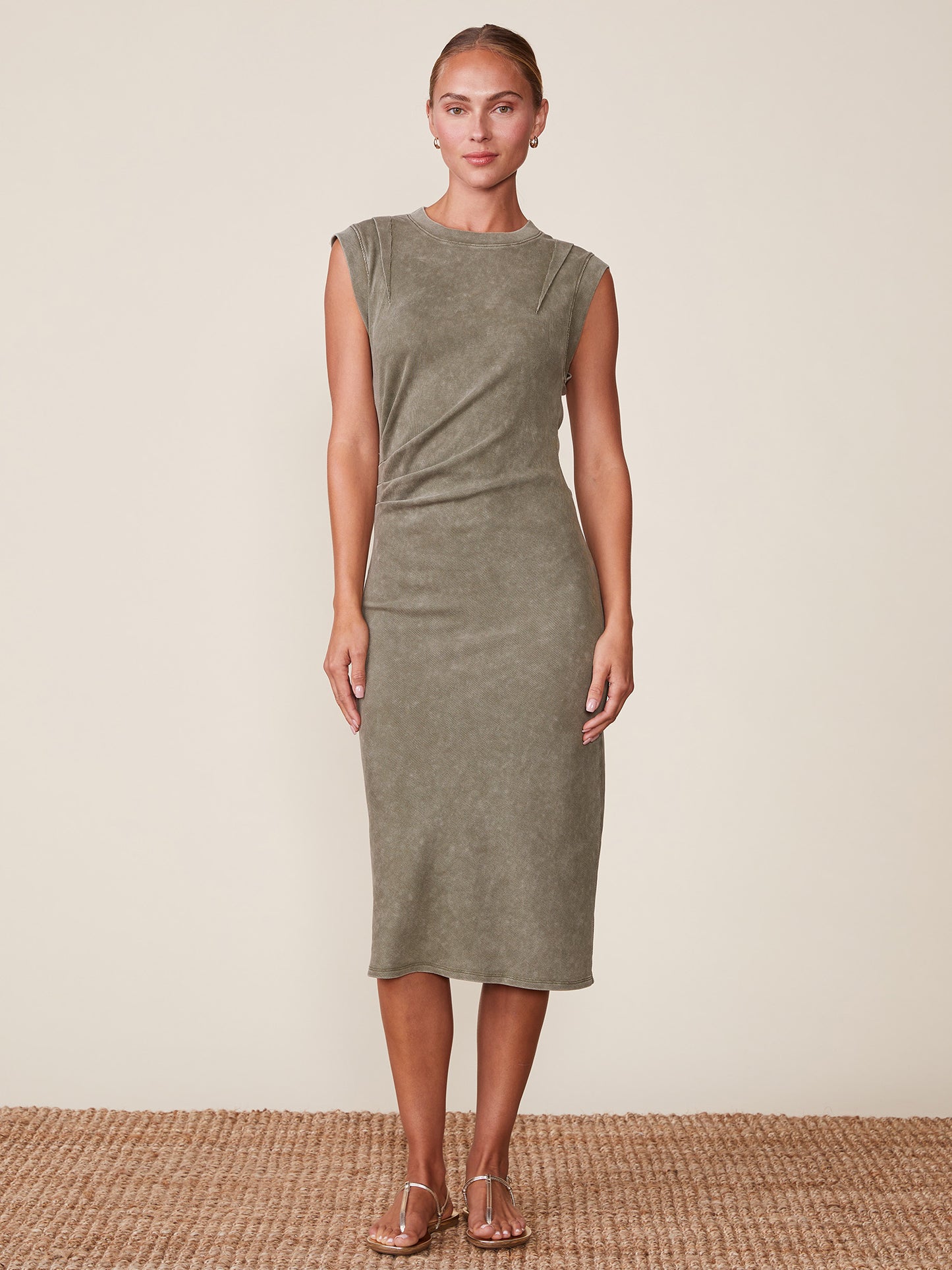 Washed Rib Pleated Midi Dress